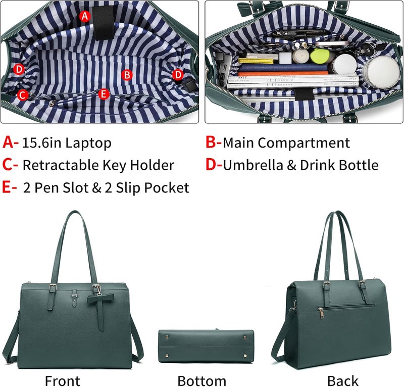 Keyli 4pc Sets Laptop Bag for Women Large Leather Laptop Briefcase with USB Charging Port Computer Shoulder tote Bags Purse - Image 4